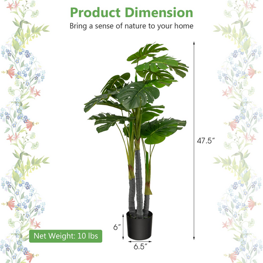 Goplus 4ft Artificial Monstera Deliciosa Plant, Fake Tropical Palm Tree with 20 Large Leaves - GoplusUS