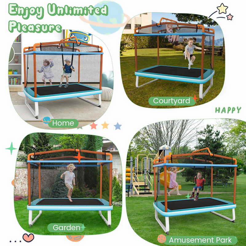 Load image into Gallery viewer, Goplus 3-in-1 6FT Kids Trampoline with Swing and Horizontal Bar, Mini Toddler Trampoline w/ Enclosure Safety Net - GoplusUS

