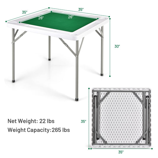 35" Folding Mahjong Table | Portable Square Poker Table w/Wear-Resistant PVC Desktop - GoplusUS