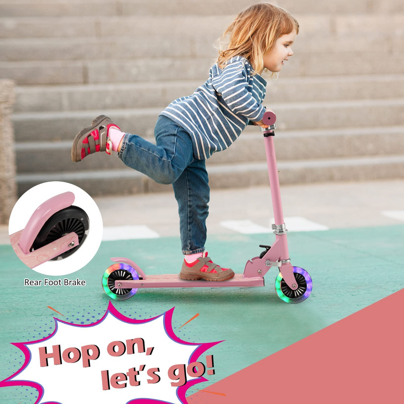 Load image into Gallery viewer, Goplus Folding Kick Scooter for Kids, 2 Light Up Flashing Wheels Scooter W/ 3 Adjustable Heights, Rear Brake System - GoplusUS

