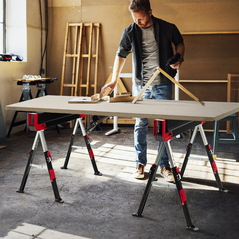 Load image into Gallery viewer, Goplus 2 Pack Folding Saw Horses, Heavy Duty Steel Sawhorse w/24闂傚倸鍊搁崐宄懊归崶顒€纾婚柟鐗堟緲绾惧潡鏌曢崼婵囧闁哄棙绮撻弻銊╂偄閸濆嫅銏ゆ煛閸曗晛鍔﹂柡?32.5闂傚倸鍊搁崐宄懊归崶顒€纾婚柟鐗堟緲绾惧潡鏌曢崼婵囧闁哄棙绮撻弻銊╂偄閸濆嫅銏ゆ煛閸曗晛鍔﹂柡?Adjustable Height, 2x4 Supporting Arms - GoplusUS
