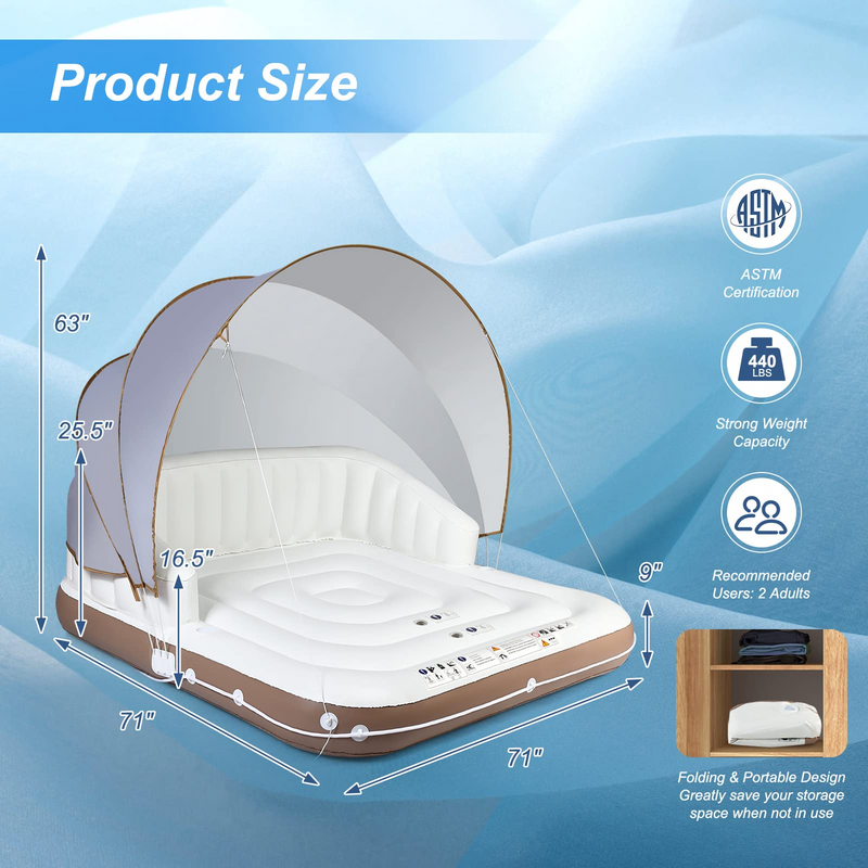 Load image into Gallery viewer, Goplus Inflatable Pool Float with Canopy, 71&quot; x 71&quot; Floating Lounge Island w/UPF50+ Retractable Removable Canopy - GoplusUS
