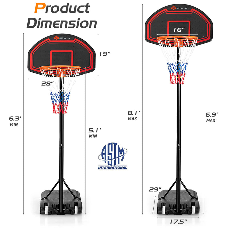 Load image into Gallery viewer, Goplus Portable Basketball Hoop Outdoor, 6.3FT-8.1FT Height Adjustable 5-Level Basketball Stand System with Shatterproof Backboard - GoplusUS
