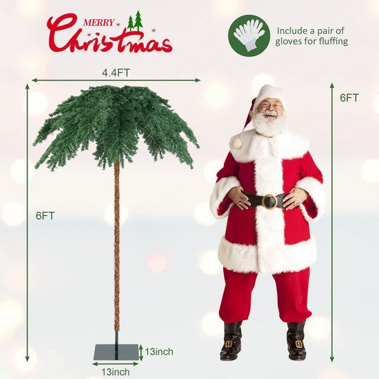 Goplus 6ft Pre-Lit Christmas Tree, Artificial Xmas Palm Tree W/ 250 Warm-White LED Lights - GoplusUS
