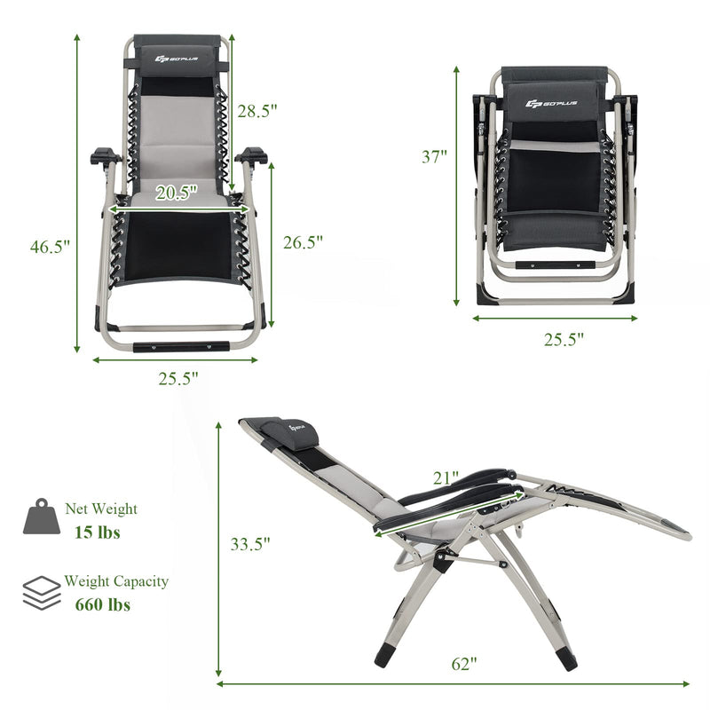 Load image into Gallery viewer, Folding Zero Gravity Chair, Removable Head Pillow, 660 lbs Weight Capacity - GoplusUS
