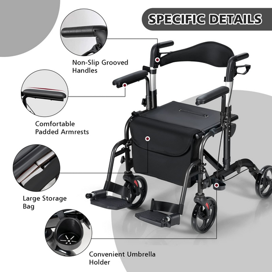 Goplus 2 in 1 Folding Rollator Walker, 4 Wheel Medical Walker with Seat - GoplusUS