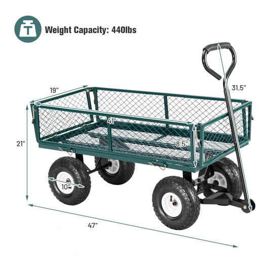 Goplus Steel Garden Cart, Outdoor Utility Wagon with Removable Sides, Heavy Duty 440LBS Capacity - GoplusUS