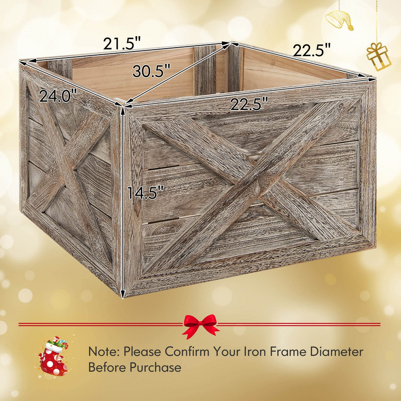 Load image into Gallery viewer, Goplus Wooden Tree Collar Box, 100% Solid Wood Farmhouse Tree Box, Rustic Christmas Tree Skirt - GoplusUS
