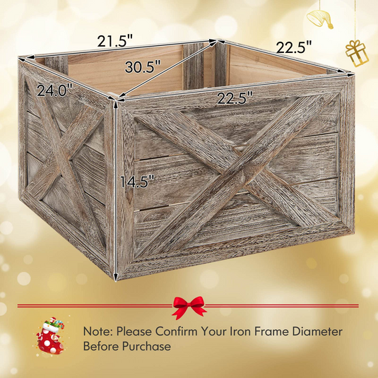 Goplus Wooden Tree Collar Box, 100% Solid Wood Farmhouse Tree Box, Rustic Christmas Tree Skirt - GoplusUS