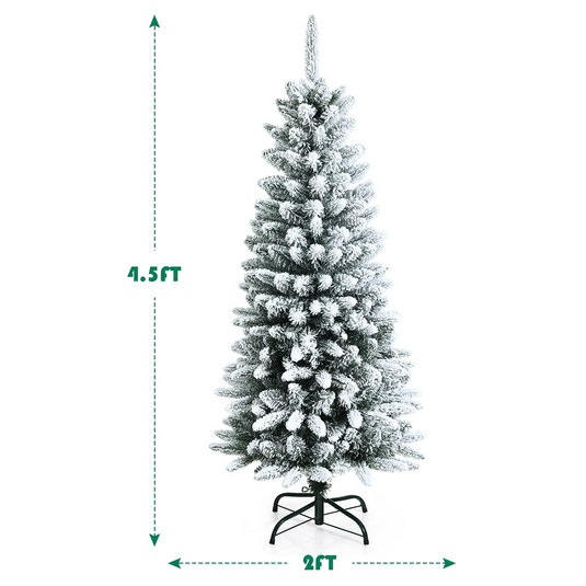 Goplus Snow Flocked Pencil Christmas Tree, Hinged Artificial Slim Xmas Tree - GoplusUS