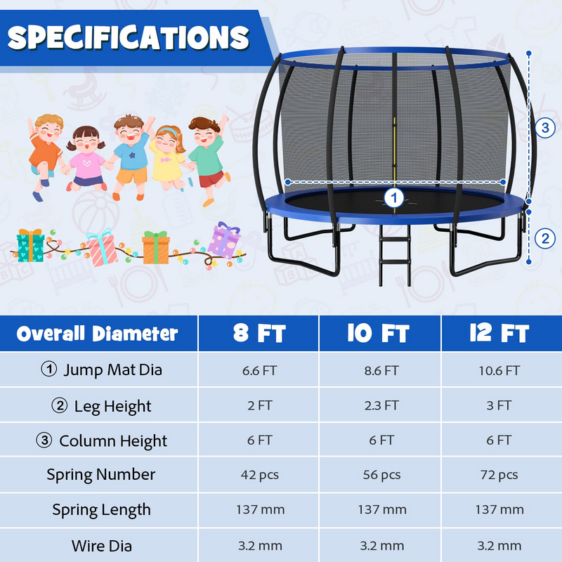 Load image into Gallery viewer, Goplus Recreational Trampolines 8FT 10FT 12FT, 400LBS Bearing Outdoor Trampoline with Enclosure - GoplusUS
