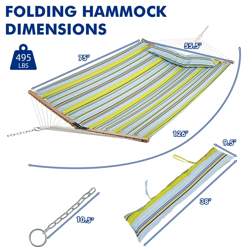 Load image into Gallery viewer, Goplus 10.5 FT Hammock, Quilted 2 Person Hammock w/Detachable Pillow, 495LBS Capacity - GoplusUS

