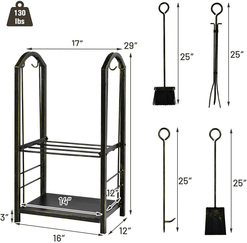 Load image into Gallery viewer, Goplus Firewood Rack with 4 Fireplace Tools, Wrought Iron Log Holders with Poker - GoplusUS
