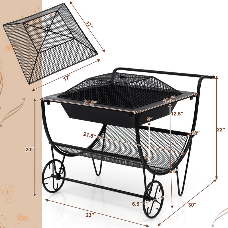 Load image into Gallery viewer, Goplus Outdoor Fire Pit with Wheels, 27.5&quot; Small Bonfire Pit with Spark Screen - GoplusUS
