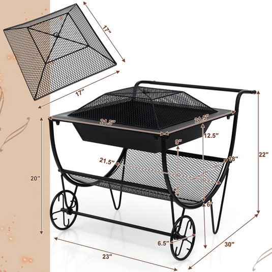 Goplus Outdoor Fire Pit with Wheels, 27.5" Small Bonfire Pit with Spark Screen - GoplusUS