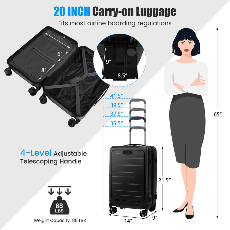 Load image into Gallery viewer, Goplus Carry On Luggage, 20 Inch PC Hardside Suitcase with Front Pocket - GoplusUS
