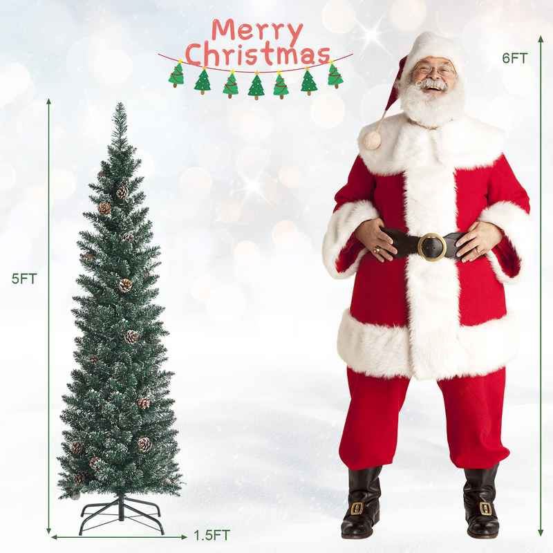 Load image into Gallery viewer, Goplus Artificial Pencil Christmas Tree, Snow Flocked Slim Xmas Tree - GoplusUS
