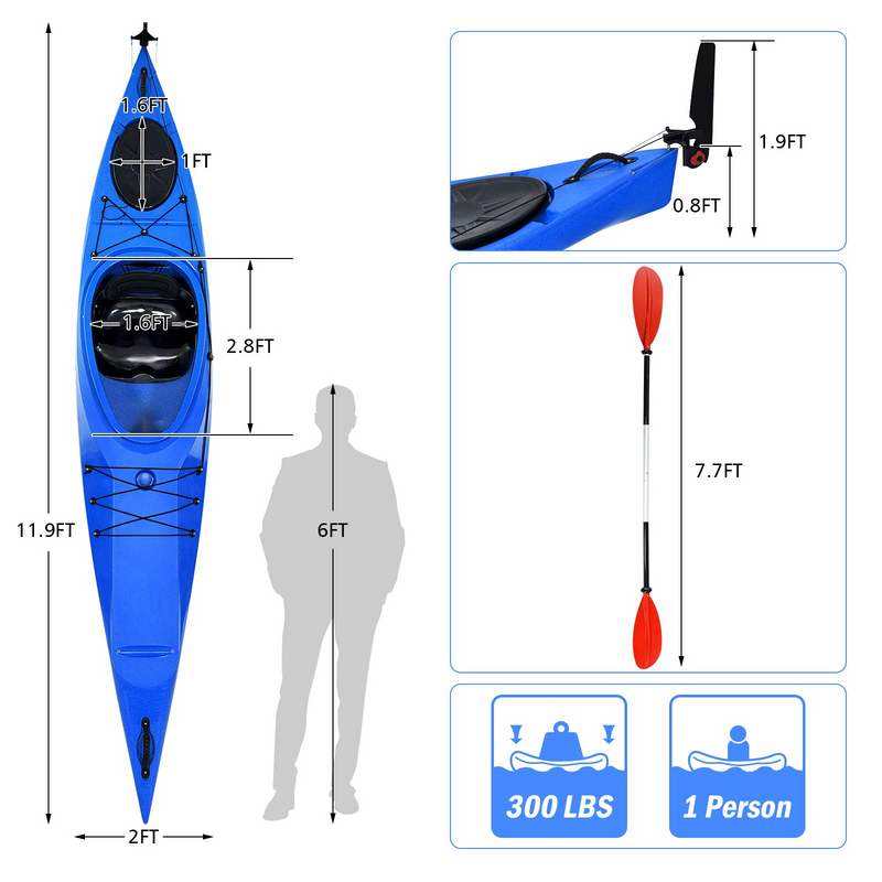 Load image into Gallery viewer, Goplus Single 12 FT Sit-in Kayak, Touring Fishing Keel Kayaks W/ Aluminum Paddle - GoplusUS
