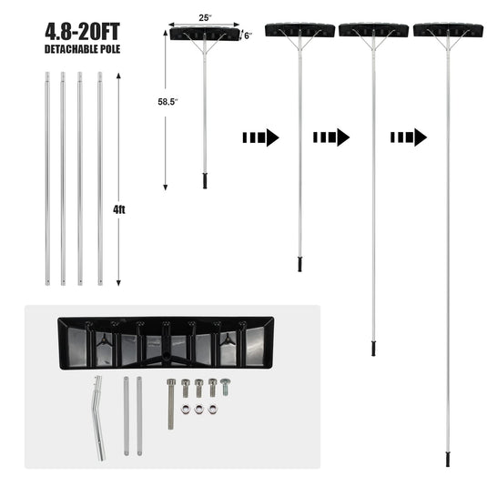 Snow Roof Rake, Extendable 4.8-20FT Snow Shovel for Snow Removal