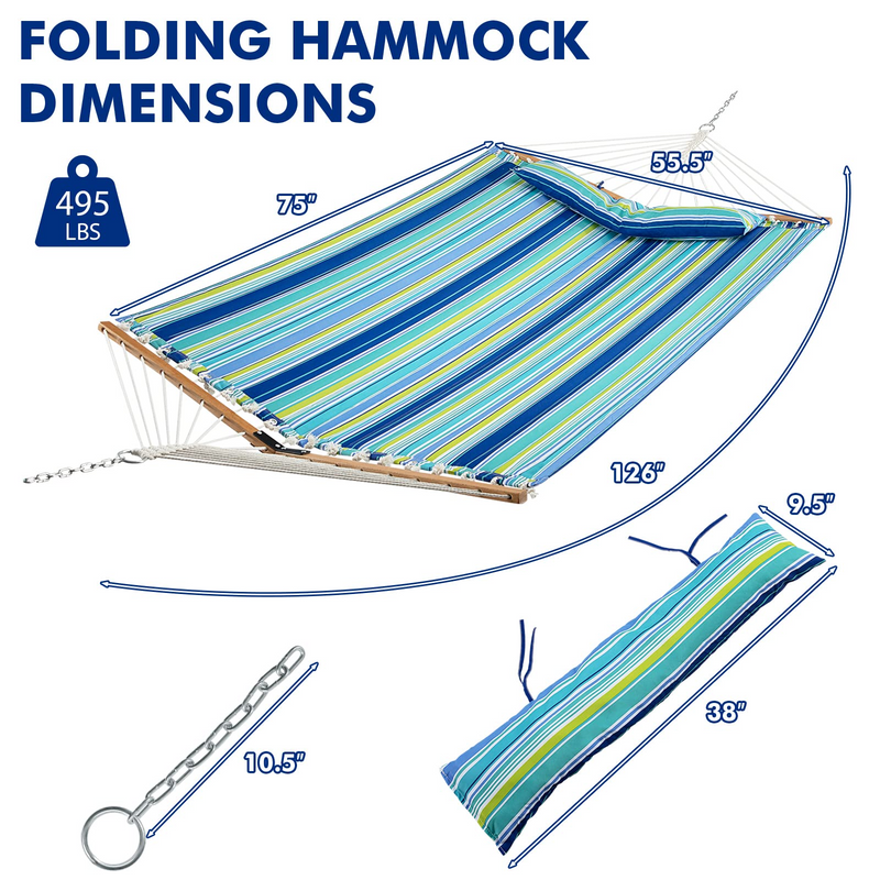 Load image into Gallery viewer, Goplus 10.5 FT Hammock, Quilted 2 Person Hammock w/Detachable Pillow, 495LBS Capacity - GoplusUS

