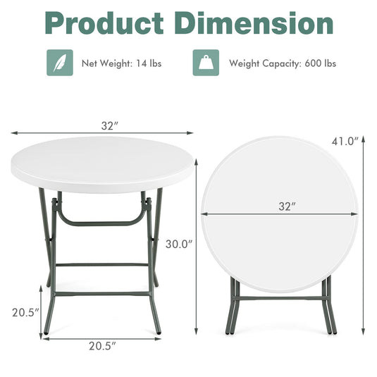 Goplus 32'' Round Folding Table, Foldable Plastic Card Table - GoplusUS