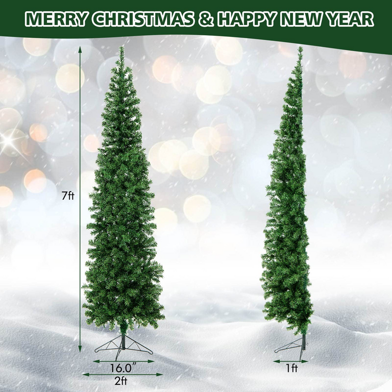 Load image into Gallery viewer, Goplus 7ft Prelit Half-Shape Christmas Tree, Space-Saving Slender Artificial Xmas Tree with 150 LED Lights - GoplusUS

