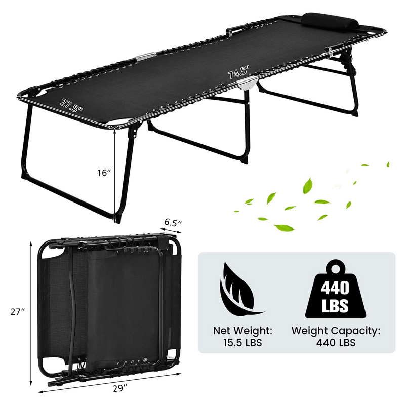 Load image into Gallery viewer, Goplus Beach Lounge Chair, Folding Chaise Lounger with Detachable Pillow &amp; Adjustable 4-Level Backrest &amp; 2-Level Footrest - GoplusUS
