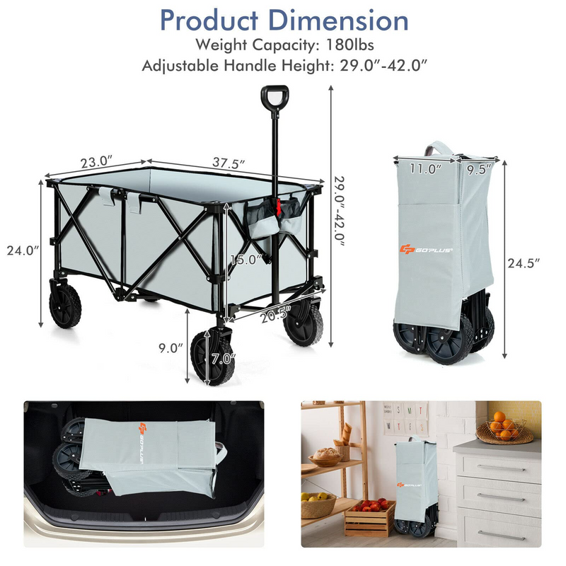 Load image into Gallery viewer, Goplus Collapsible Wagon, Folding Utility Wagon Cart w/Universal Wheels &amp; Adjustable Handle &amp; Cover Bag - GoplusUS
