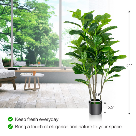 Goplus Fake Fiddle Leaf Fig Tree, 2-Pack 51'' Tall Artificial Tree Greenery Plants in Pots W/100 Leaves - GoplusUS