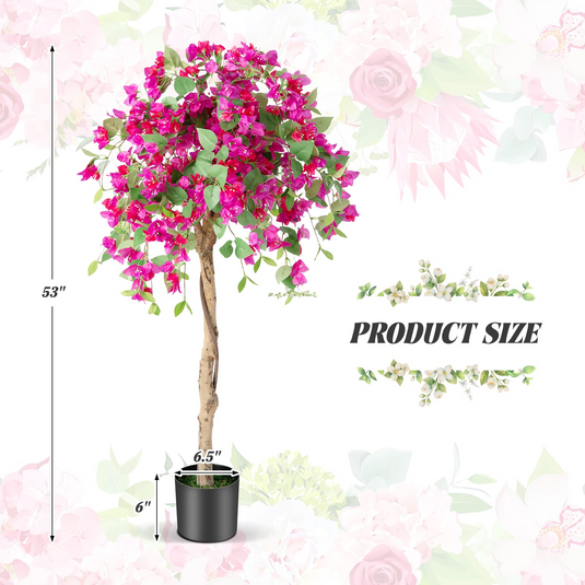 Goplus 4.5FT Bougainvillea Artificial Tree, Fake Potted Plant w/ 312 Flowers - GoplusUS