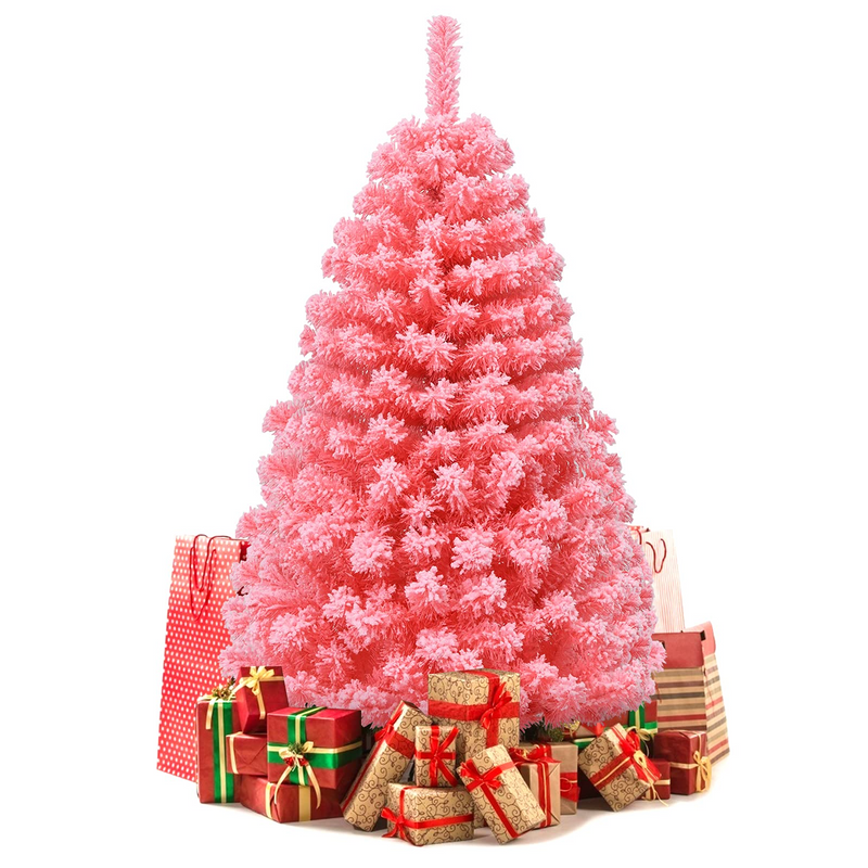 Load image into Gallery viewer, Goplus 4.5ft Pink Artificial Christmas Tree, Unlit Hinged Snow Flocked Xmas Tree w/ 348 PVC Branch Tips &amp; Metal Stand - GoplusUS
