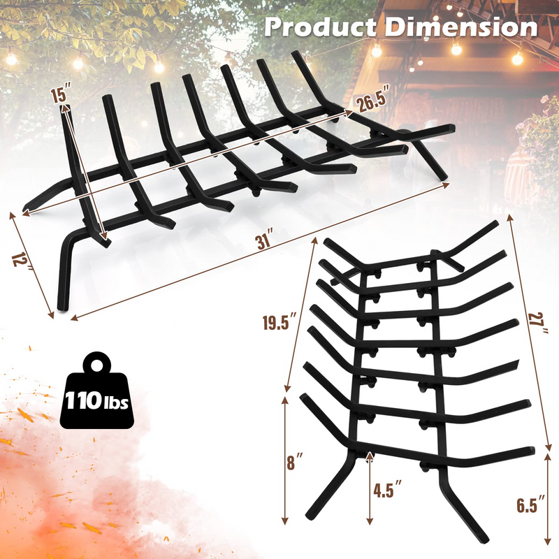 Load image into Gallery viewer, Goplus 31 Inch Fireplace Log Grate, Heavy Duty Steel Fireplace Log Holder with 3/4 Wide Solid Bars for Outdoor Kindling Tools Pit - GoplusUS
