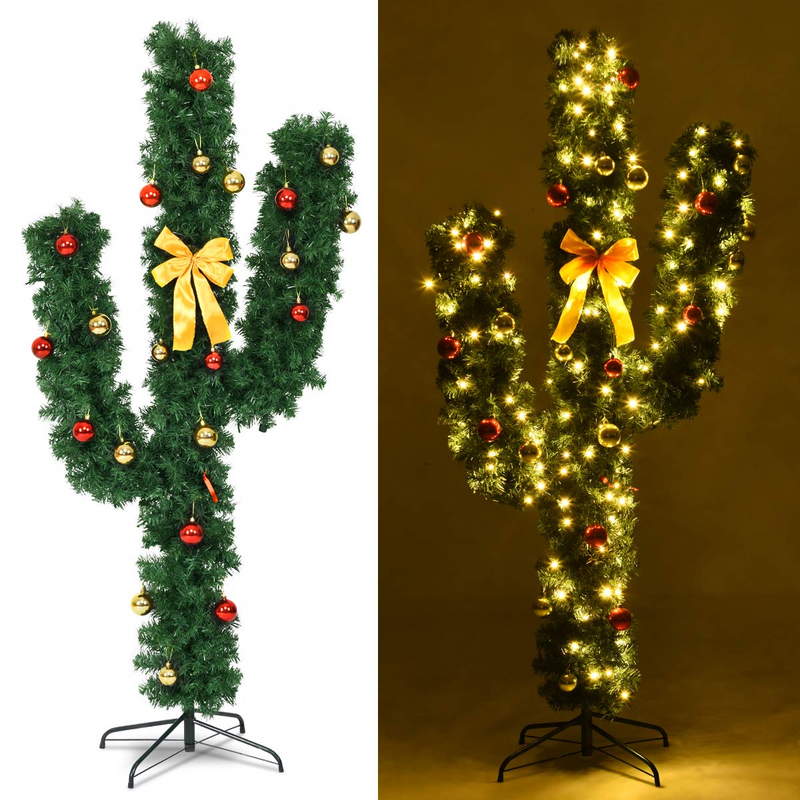 Load image into Gallery viewer, Goplus Pre-Lit Artificial Cactus Christmas Tree with LED Lights and Ball Ornaments - GoplusUS
