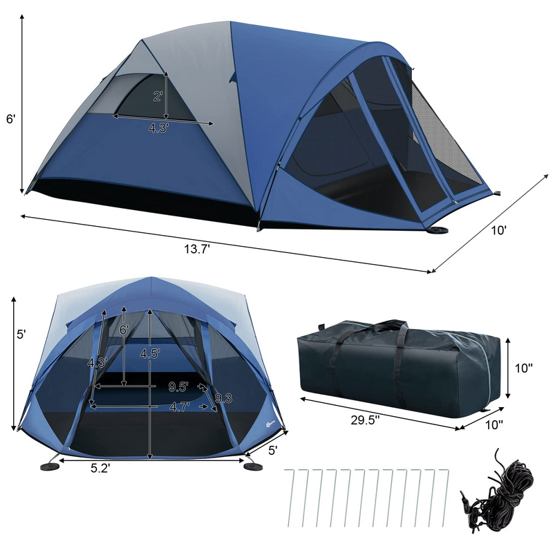 Load image into Gallery viewer, Goplus 6 Person Camping Tent, Portable Camping Dome Tent with Screen Room Porch - GoplusUS
