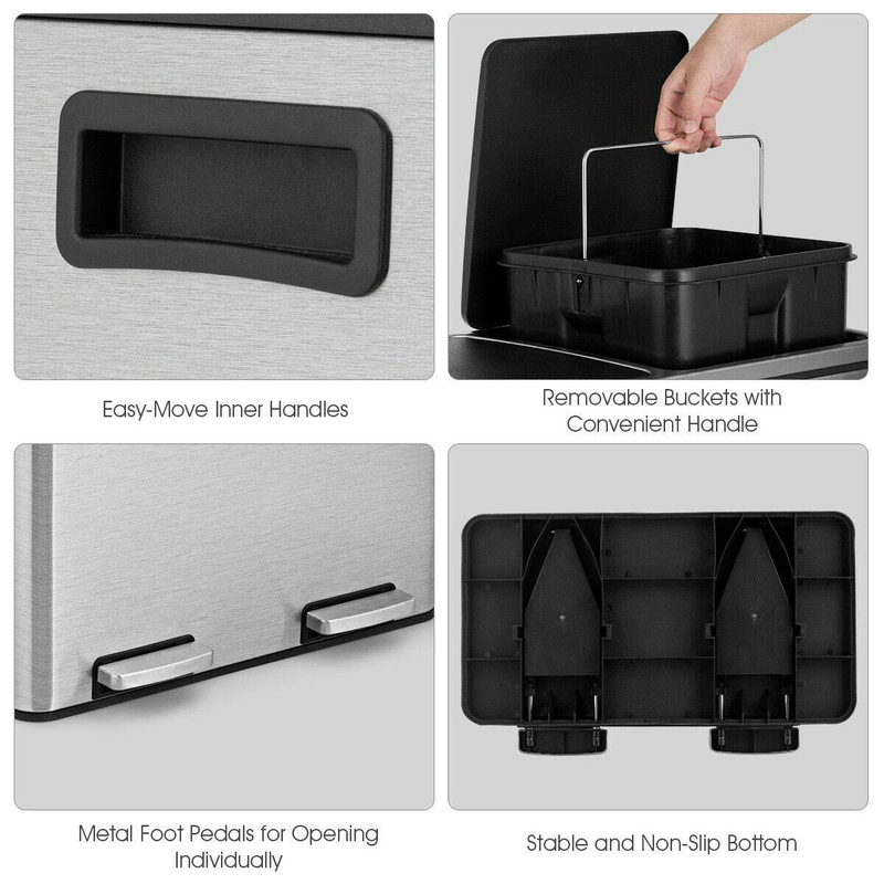 Load image into Gallery viewer, Goplus Dual Trash Can, 60 Liter (2x30L)/ 16 Gallon Stainless Steel Step Trash Can - GoplusUS
