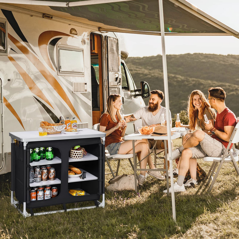 Load image into Gallery viewer, Goplus Camping Table with Storage, Aluminum Portable Camp Kitchen Cabinet Table with Carrying Bag - GoplusUS
