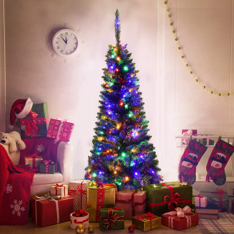 Load image into Gallery viewer, Goplus 4.5FT / 6.5FT / 7.5FT Prelit Pencil Christmas Tree, Premium Hinged Fir Tree - GoplusUS
