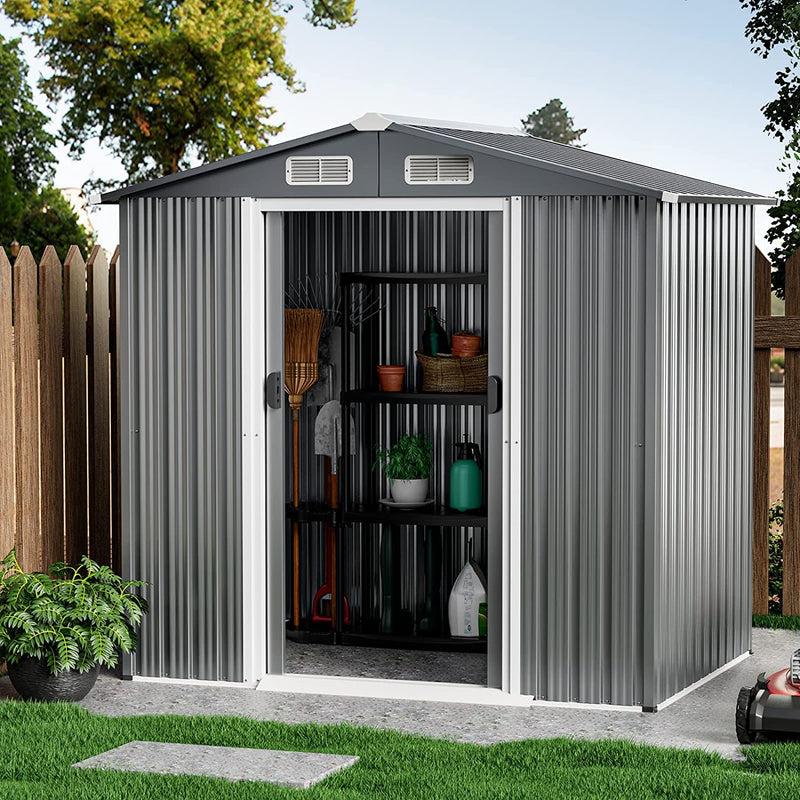 Load image into Gallery viewer, Goplus 6&#39; x 4&#39; Outdoor Storage Shed, Weather-Resistant Galvanized Metal Tool House
