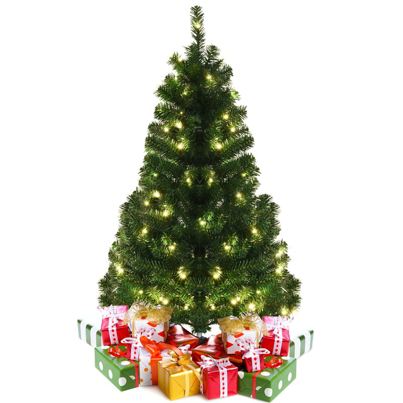 Load image into Gallery viewer, 4ft Pre-Lit Christmas Tree, Artificial PVC Xmas Tree with 100 Warm White LED Lights and Stable Triangular Stand - GoplusUS
