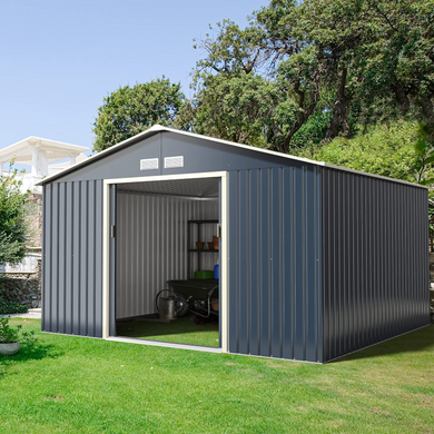 Goplus Storage Shed, Metal 11' X 10' Outdoor Building Organizer - GoplusUS