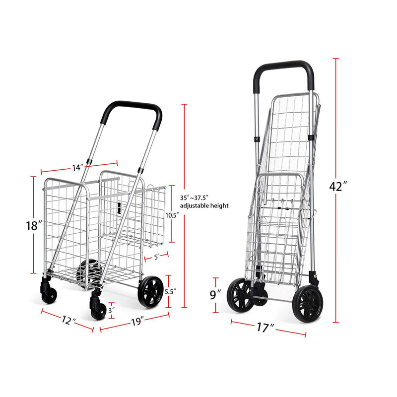 Load image into Gallery viewer, Folding Shopping Utility Cart, Double Basket and 360 Swivel Wheels, Adjustable Handle - GoplusUS

