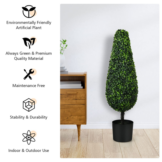 Goplus 3ft Artificial Boxwood Tower Topiary Trees, 2 Pack Faux Decorative Plants in Cement-Filled Plastic Pot - GoplusUS
