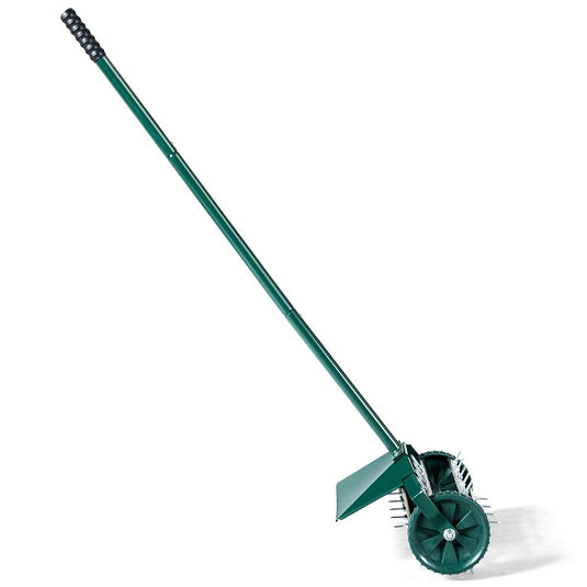 Lawn Aerator 18-inch Garden Yard Rotary Push Tine Heavy Duty Spike Soil Aeration, 40.5-in Handle (Green w/Fender) - GoplusUS