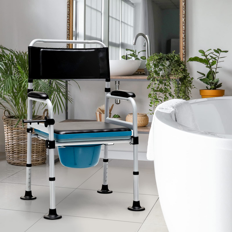 Load image into Gallery viewer, Goplus 4-in-1 Bedside Commode, Folding Toilet Bedside Shower Chair with Detachable Bucket - GoplusUS
