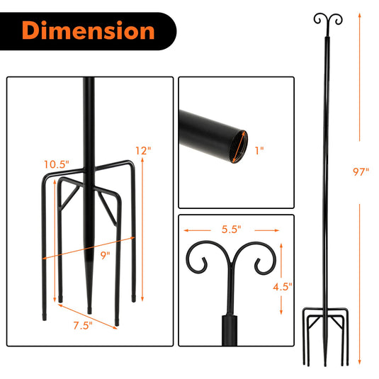 Goplus String Light Pole for Outside, 2 Pack 8ft / 10 ft Outdoor Metal Poles with Hooks for Hanging String Lights - GoplusUS