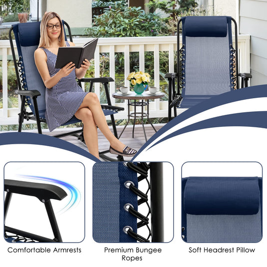 Goplus Folding Rocking Chair, Zero Gravity Rocking Camping Chair with Pillow(Set of 2)