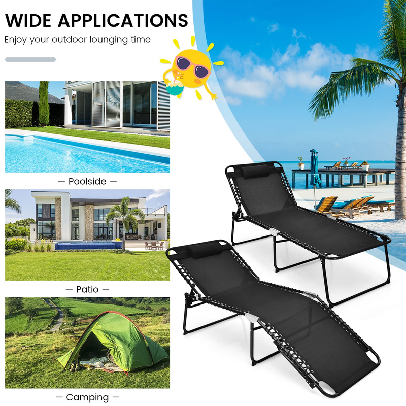 Load image into Gallery viewer, Goplus Beach Lounge Chair, Folding Chaise Lounger with Detachable Pillow &amp; Adjustable 4-Level Backrest &amp; 2-Level Footrest - GoplusUS
