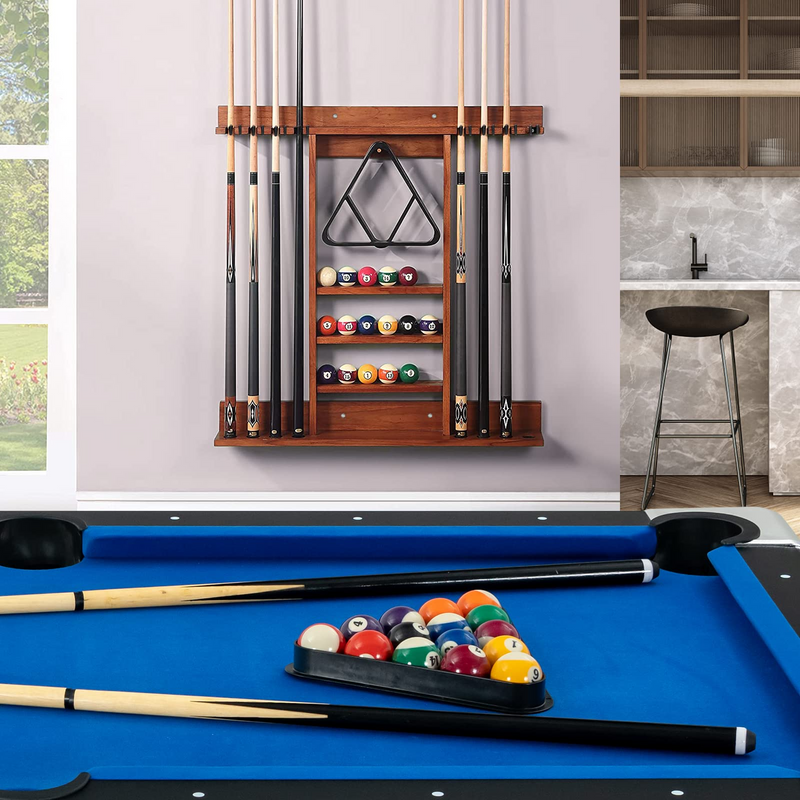 Load image into Gallery viewer, Goplus Pool Cue Rack, Wall Mounted Billiard Stick Holder, Made of Solid Pine Wood - GoplusUS
