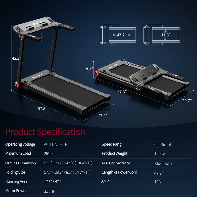 Load image into Gallery viewer, Goplus 3.75HP Folding Treadmill, Freestanding Superfit Treadmill with APP, 12 Preset Programs - GoplusUS
