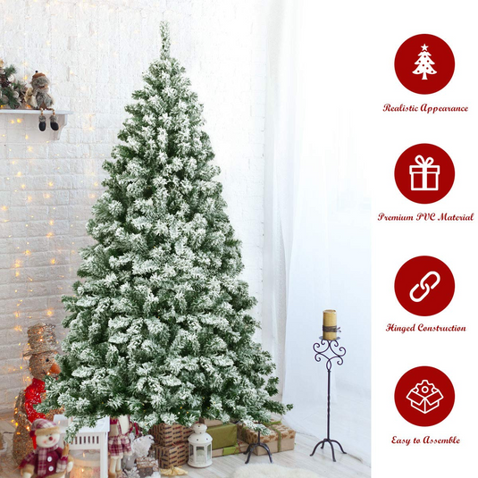 Goplus Snow Flocked Christmas Tree, Artificial Hinged Pine Tree - GoplusUS